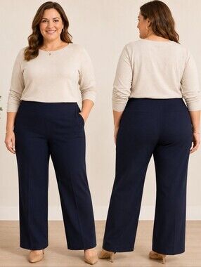 Dana Buchman Size 18 Navy Tailored Pants Stretch Straight Leg Office Chic